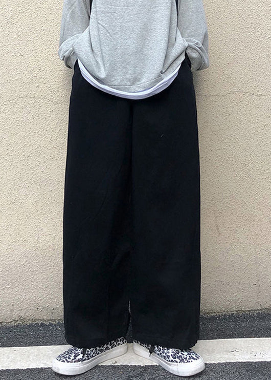 Khaki Pockets Cotton Wide Leg Pants Fall