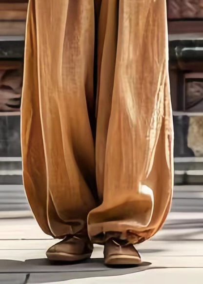 Khaki Pockets Tie Waist Wide Leg Pants Summer