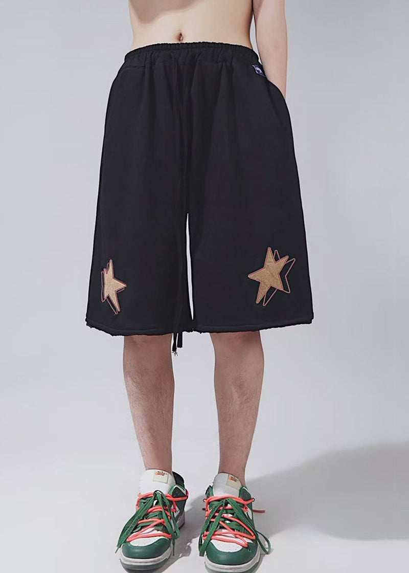 Khaki Print Elastic Waist Cotton Shorts Summer