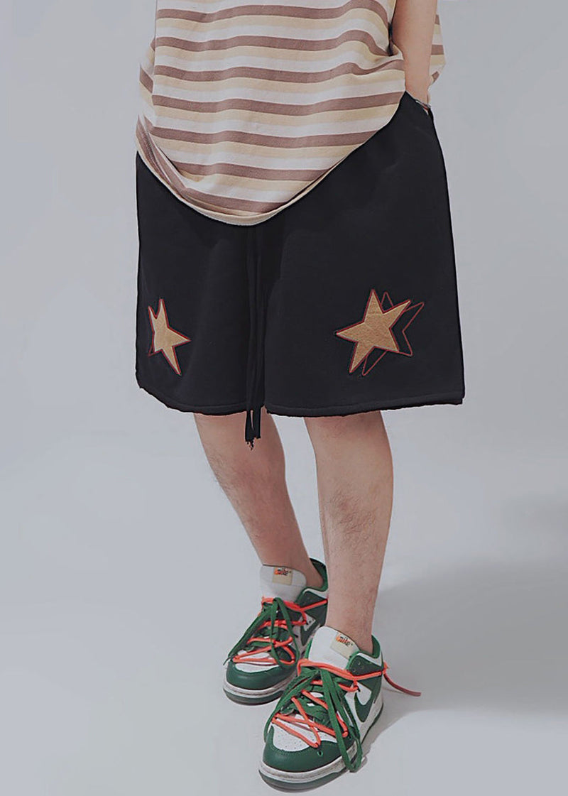 Khaki Print Elastic Waist Cotton Shorts Summer