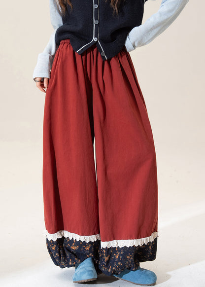 Khaki Print Patchwork Elastic Waist Cotton Pants Spring