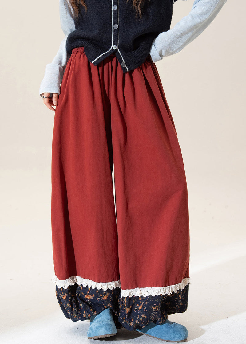 Khaki Print Patchwork Elastic Waist Cotton Pants Spring