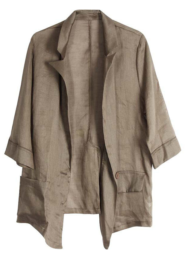 Khaki Ramie Patchwork Button Coat