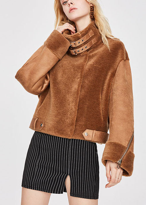 Khaki Thick Zippered Winter Coats