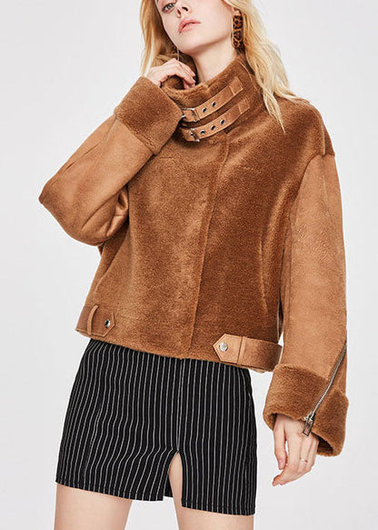 Khaki Thick Zippered Winter Coats