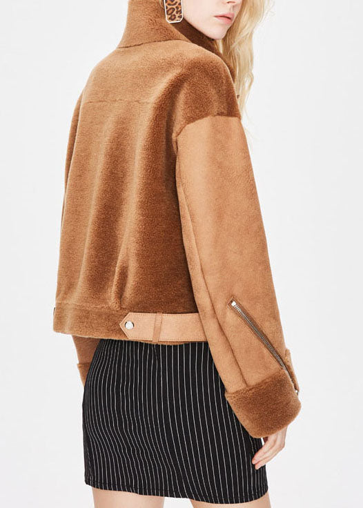 Khaki Thick Zippered Winter Coats