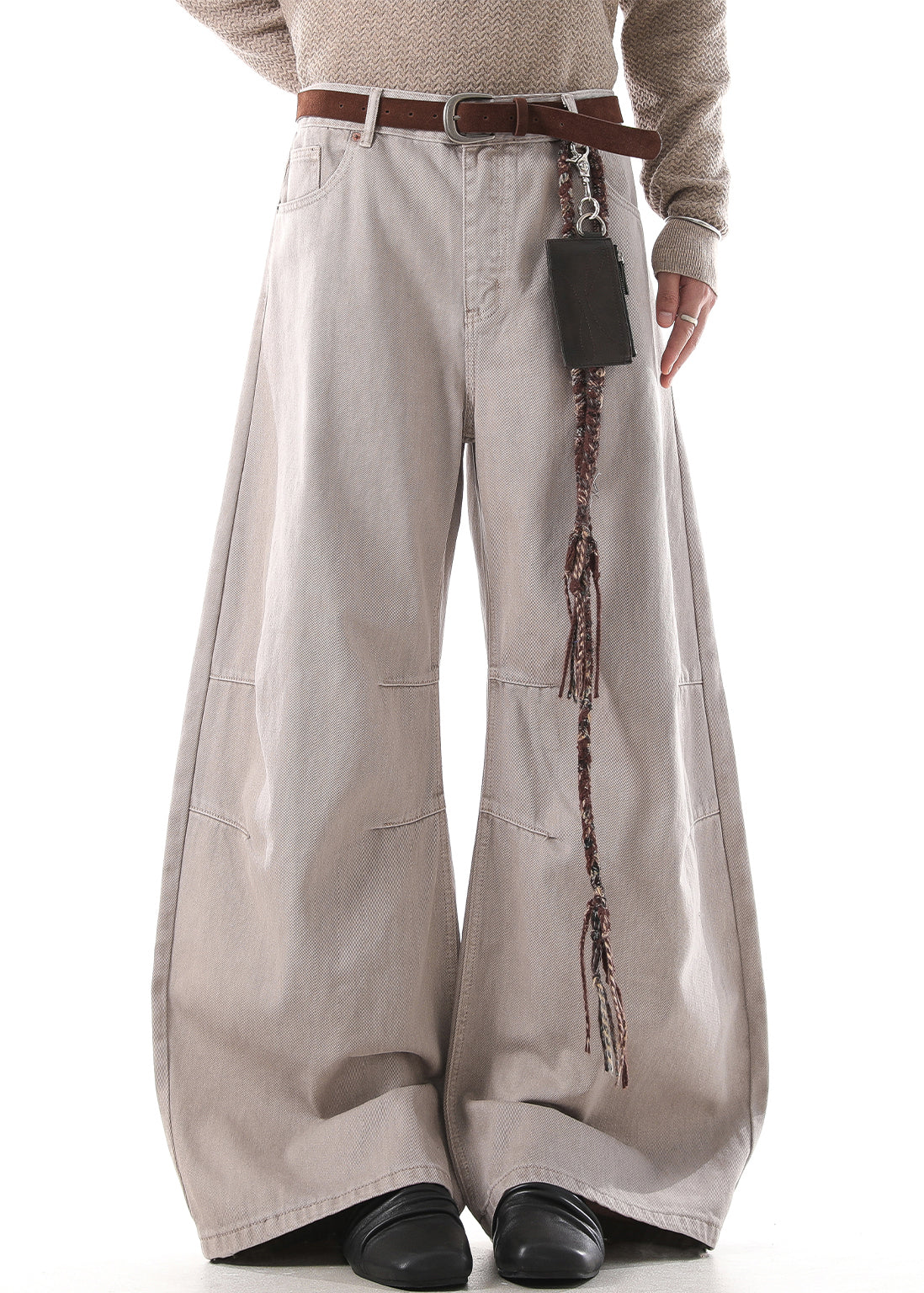 Khaki Wrinkled High Waist Denim Pants Fall