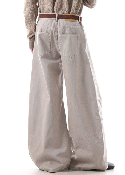 Khaki Wrinkled High Waist Denim Pants Fall