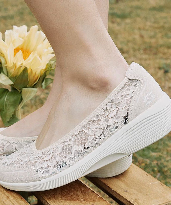 Lace Wedge Heels White Splicing Suede