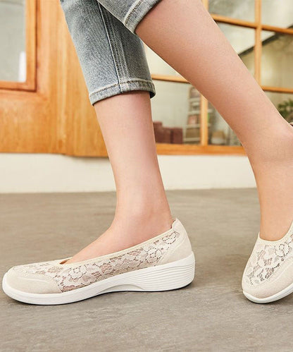 Lace Wedge Heels White Splicing Suede
