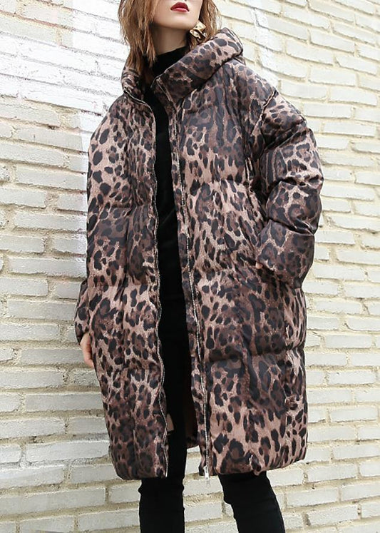 Leopard Coats Winter Hooded Zippered Outwear