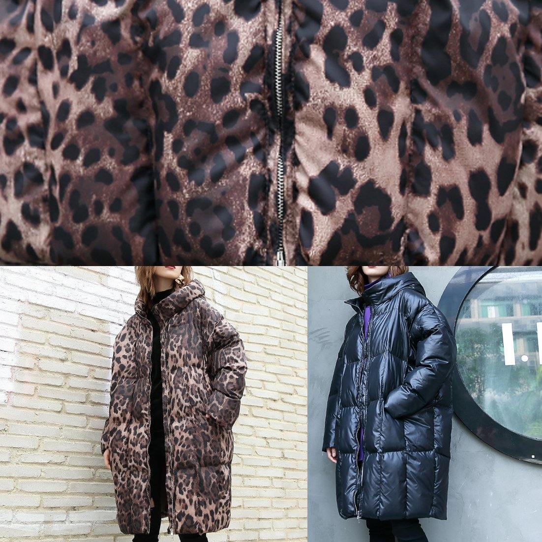 Leopard Coats Winter Hooded Zippered Outwear