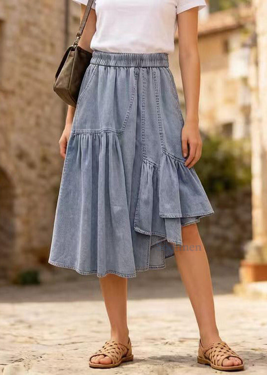 Light Blue Asymmetrical Denim Holiday Skirts Summer