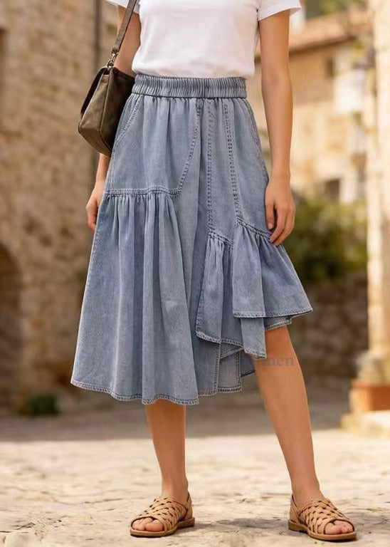 Light Blue Asymmetrical Denim Holiday Skirts Summer