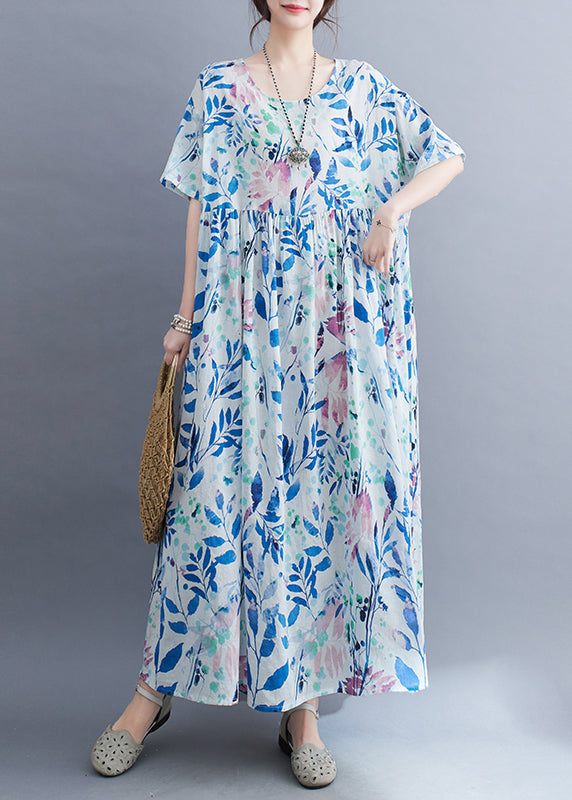Light Blue Patchwork Print Long Dress Summer