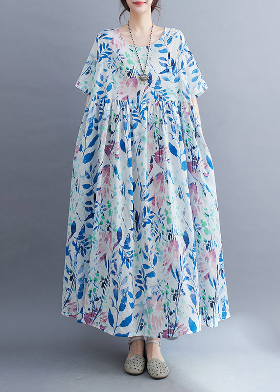 Light Blue Patchwork Print Long Dress Summer