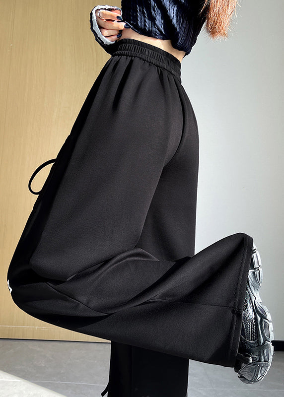 Light Grey Elastic Waist Print Pockets Cotton Pants Spring