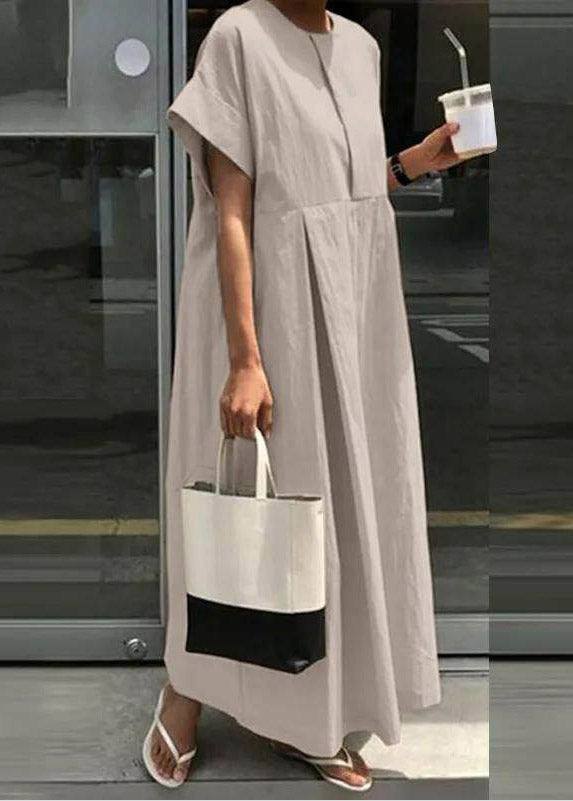 Light Grey O-neck Patchwork Robe Dresses Short Sleeve