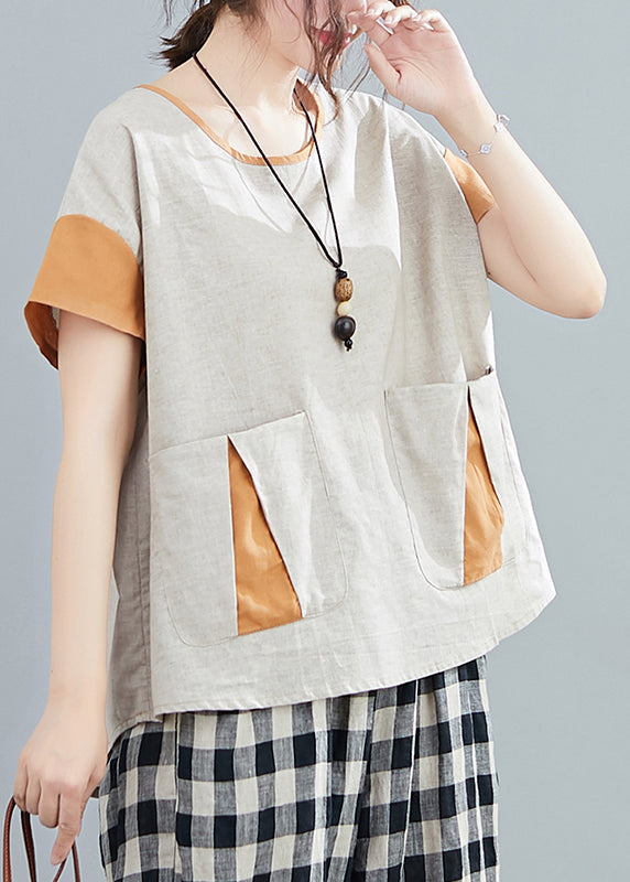 Light Grey Oversized Patchwork Pockets Cotton Tanks Summer