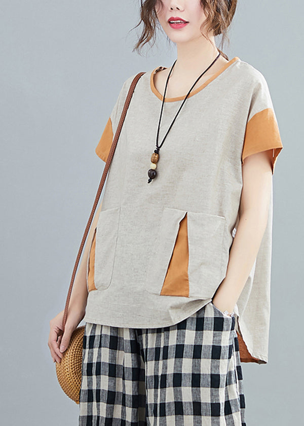 Light Grey Oversized Patchwork Pockets Cotton Tanks Summer