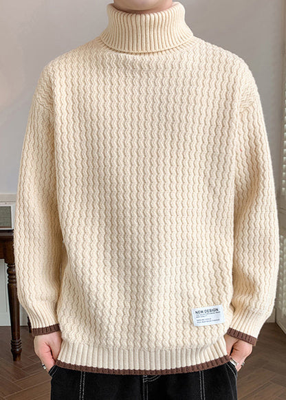 Light Khaki Striped Patchwork Knit Sweaters Winter