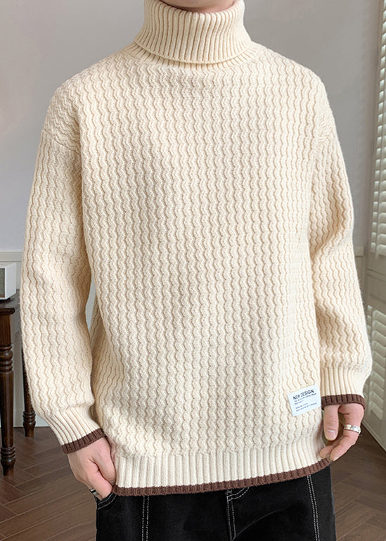 Light Khaki Striped Patchwork Knit Sweaters Winter