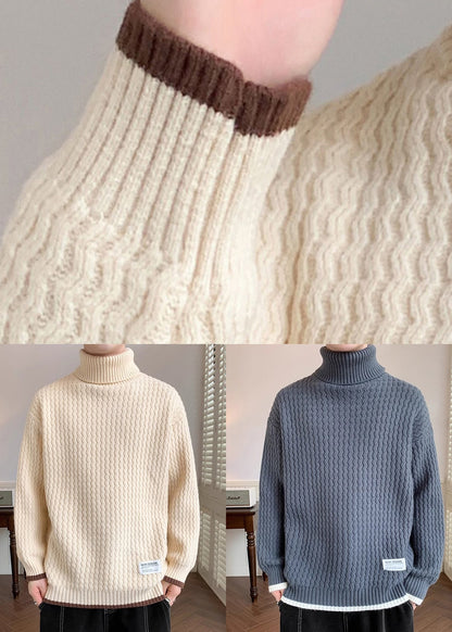Light Khaki Striped Patchwork Knit Sweaters Winter