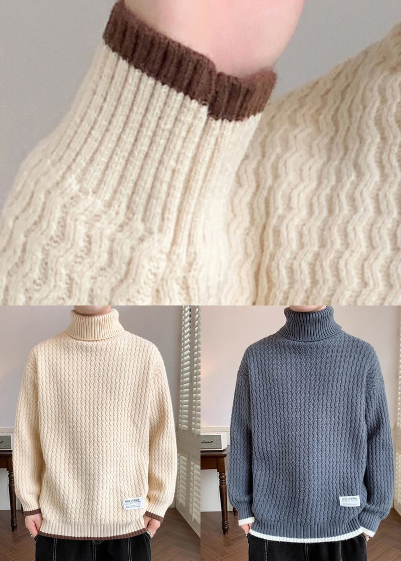 Light Khaki Striped Patchwork Knit Sweaters Winter