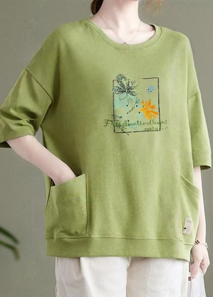 Light Purple O Neck Pockets Patchwork Cotton Top Summer