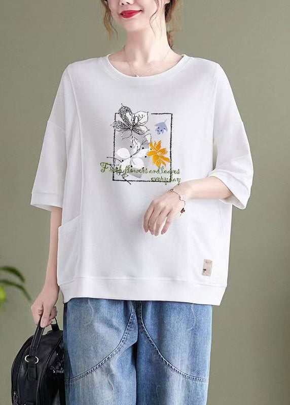 Light Purple O Neck Pockets Patchwork Cotton Top Summer