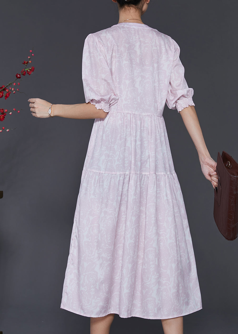 Light Purple Print Wrinkled Cotton Dress Summer