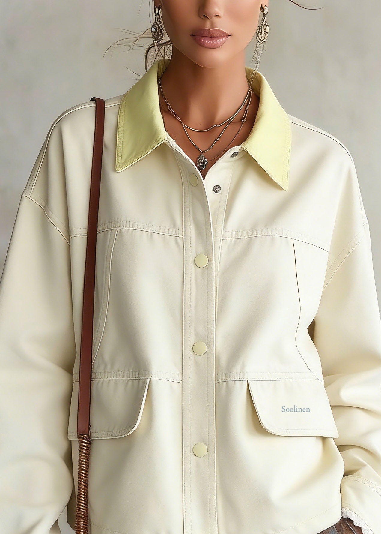 Light Yellow Patchwork Button Denim Jackets Spring