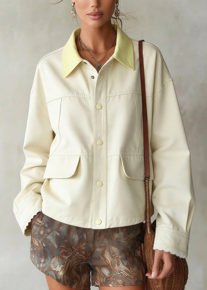 Light Yellow Patchwork Button Denim Jackets Spring