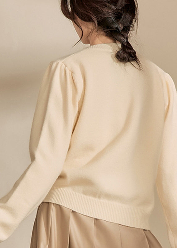 Light Yellow Square Collar Cotton Knit Sweaters Spring