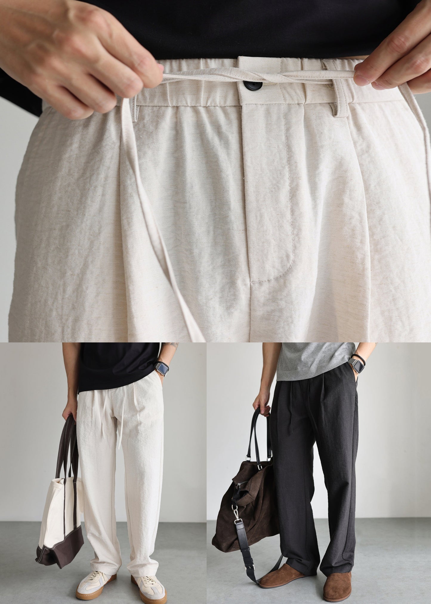 Linen Lace Up Pockets Pants Fall