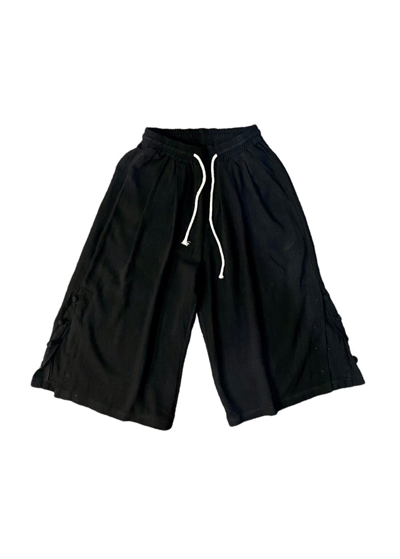 Linen Pockets Button Elastic Waist Cotton Crop Pants Summer