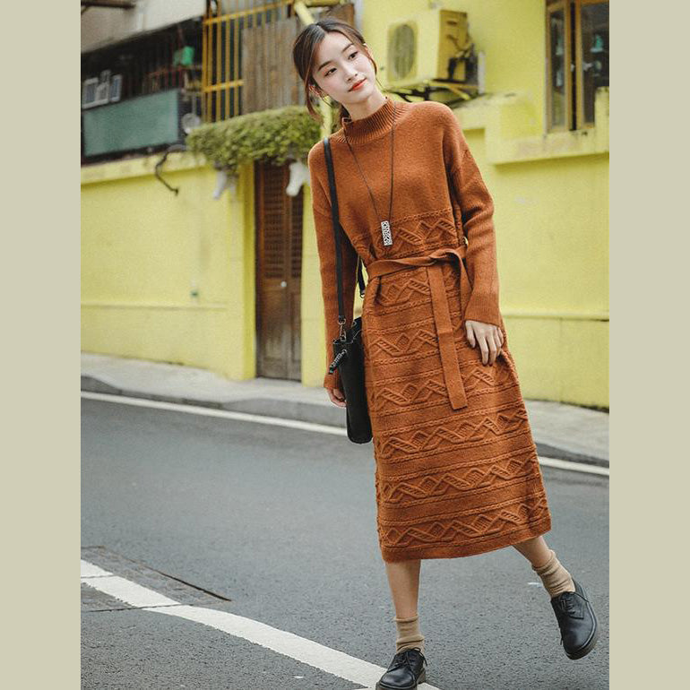 Loose Orange Sweater Drawstringdresses Winter Clothes