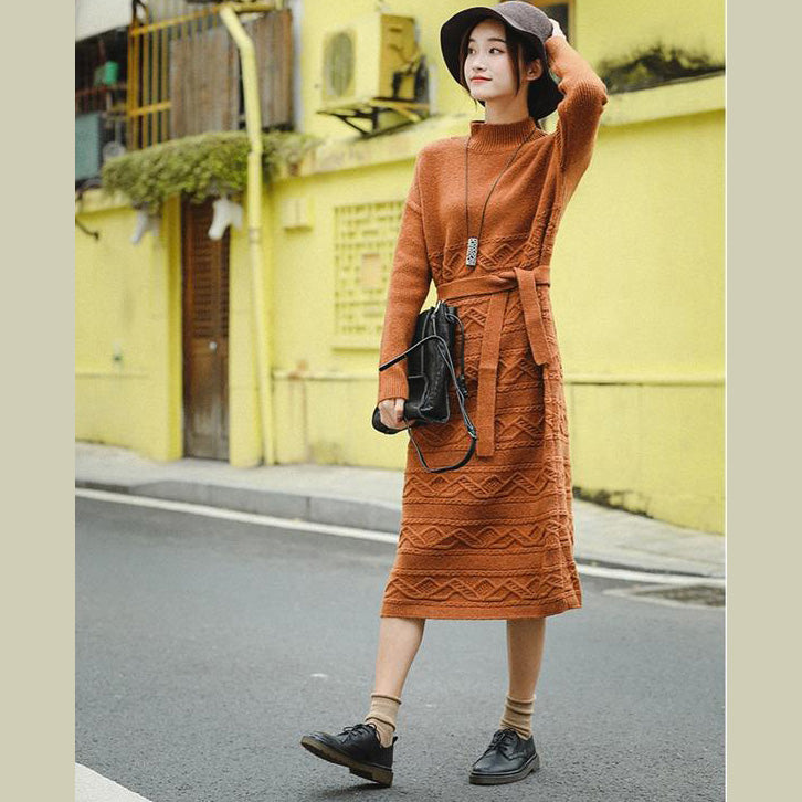 Loose Orange Sweater Drawstringdresses Winter Clothes