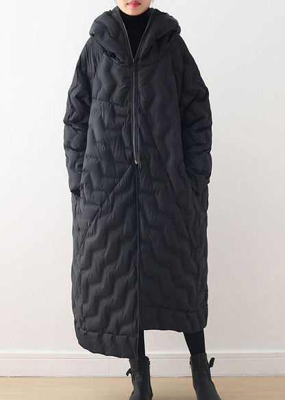 Loose Fitting Down Jacket Hooded Overcoat Asymmetric Down Coat Winter