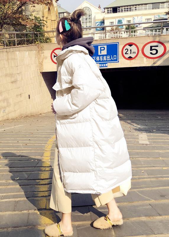 Loose Fitting Parka Winter Outwear White Stand Collar Cinched Duck Down Coat