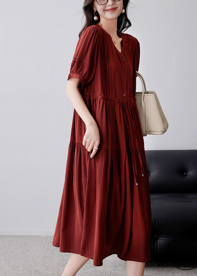Mulberry Cinched Embroidered Cotton Dress Summer