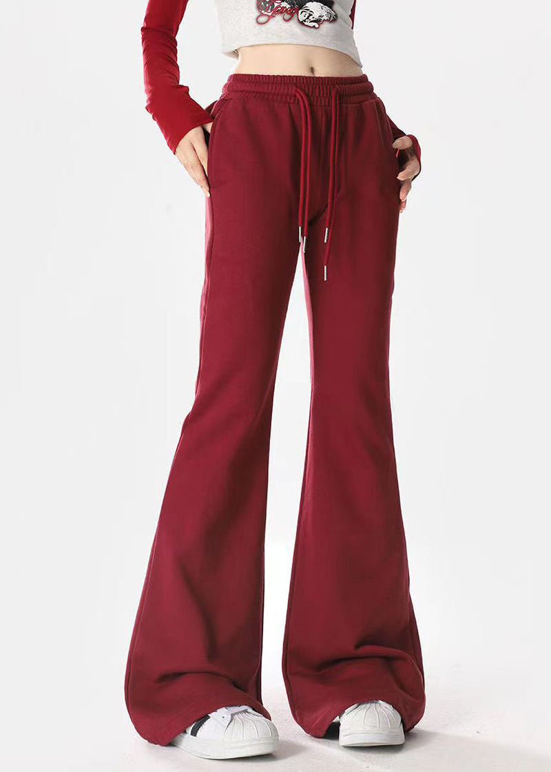 Mulberry Pockets Drawstring Cotton Flared Trousers Spring