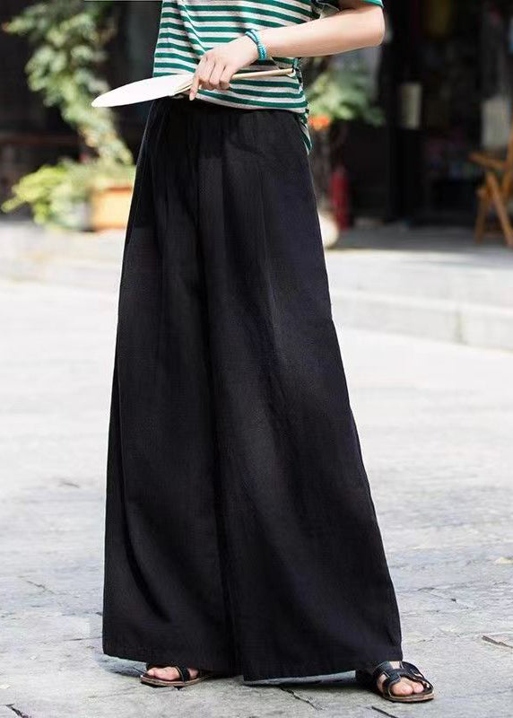 Mulberry Pockets Elastic Waist Cotton Wide Leg Pants Summer
