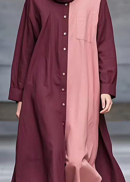 Mulberry Turtleneck Patchwork Pockets Maxi Dresses Fall