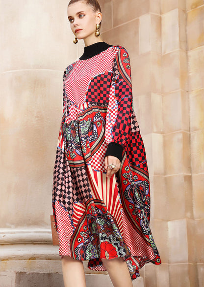 Multi Print Low High Design Maxi Dress Long Sleeve