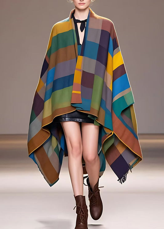 Multi V Neck Plaid Low High Design Woolen Jackets Fall