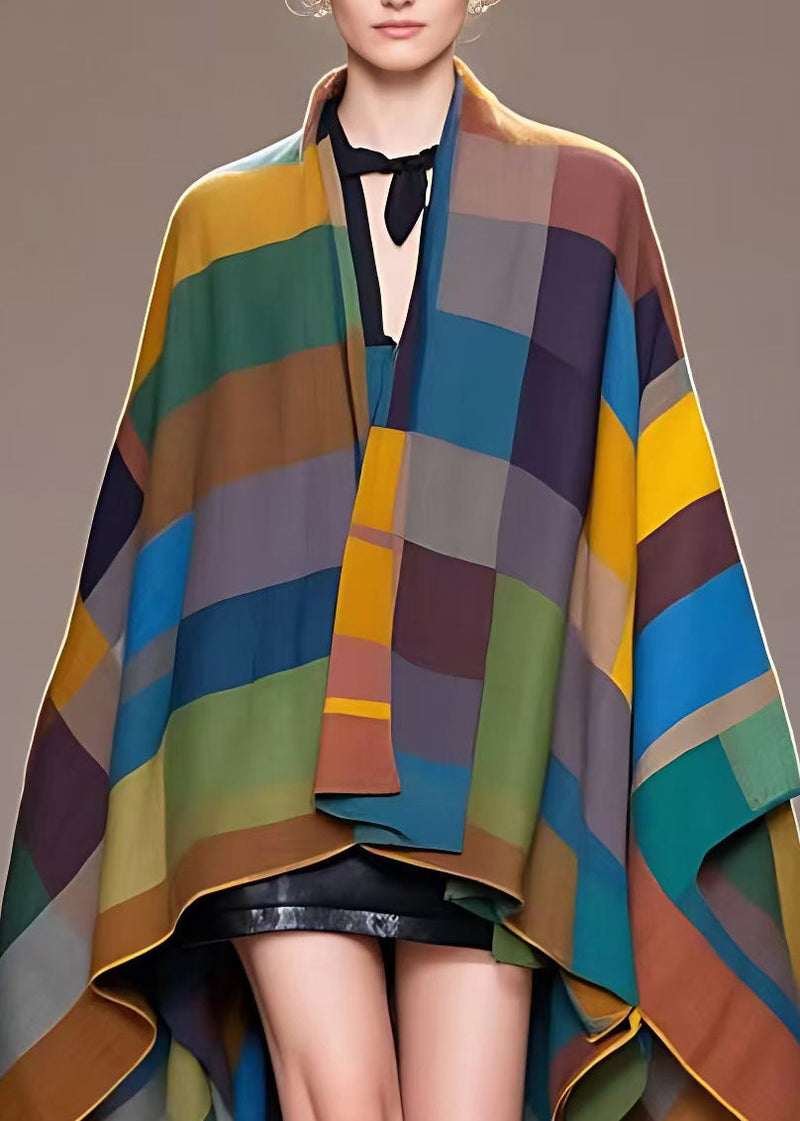 Multi V Neck Plaid Low High Design Woolen Jackets Fall
