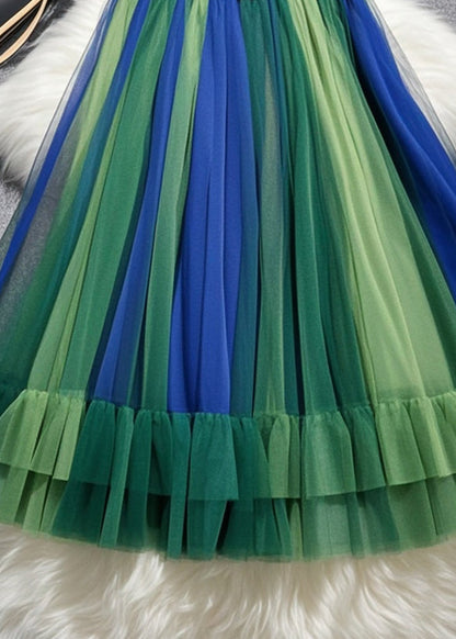 Multicolor Exra Large Hem Tulle Pleated Skirt Fall