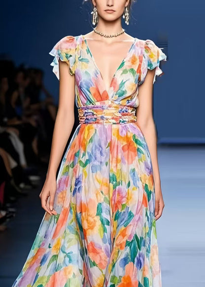 Multicolour Print Chiffon Cinched Dress Summer