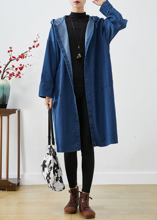 Navy Hooded Oversized Cotton Trench Coats Fall